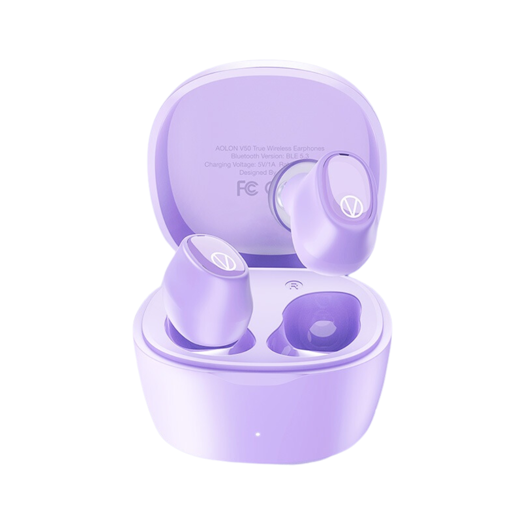 Aolon V50 TWS Bluetooth Earphone Bass Stereo Wireless Noise Reduction Long Battery Life - Purple