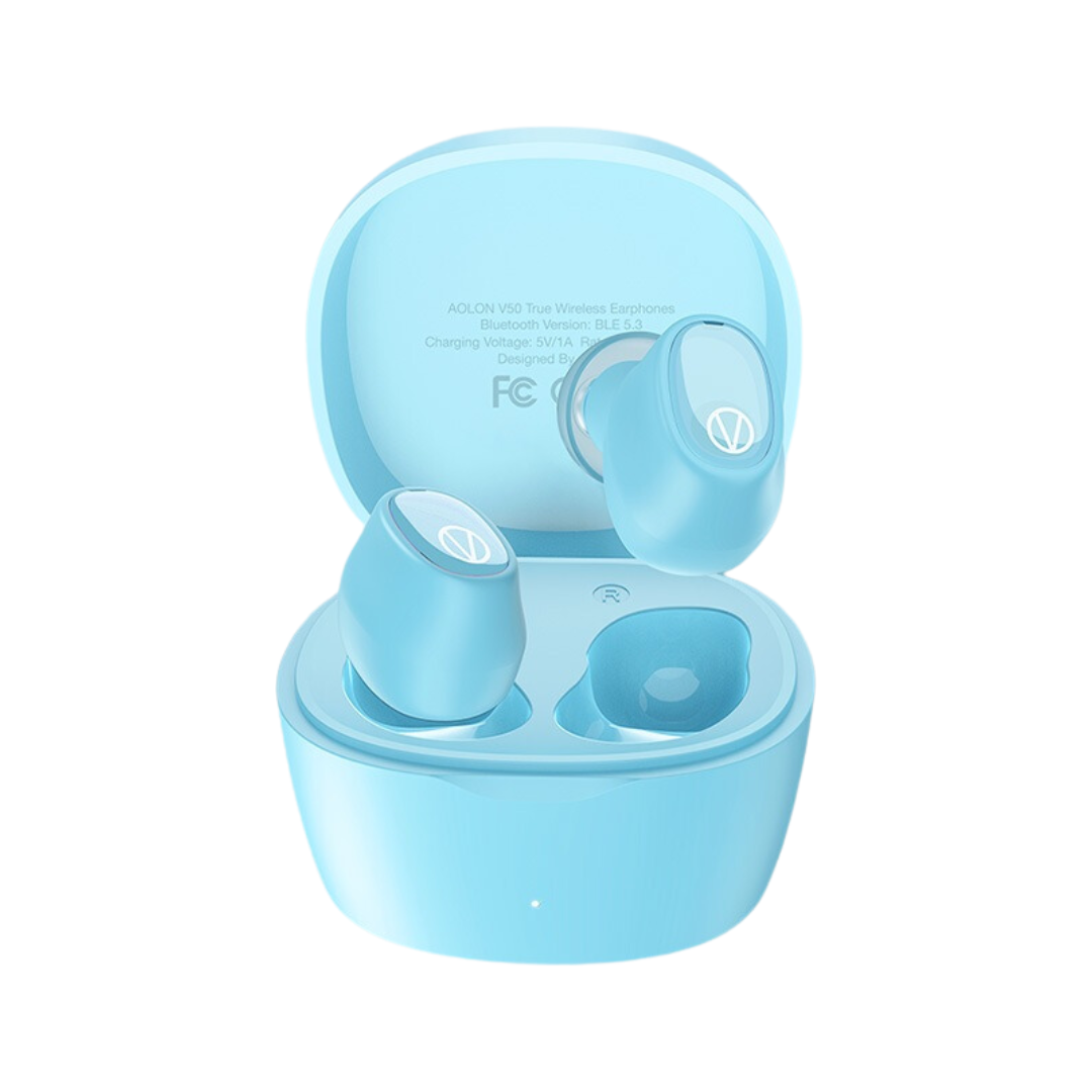Aolon V50 TWS Bluetooth Earphone Bass Stereo Wireless Noise Reduction Long Battery Life - Blue