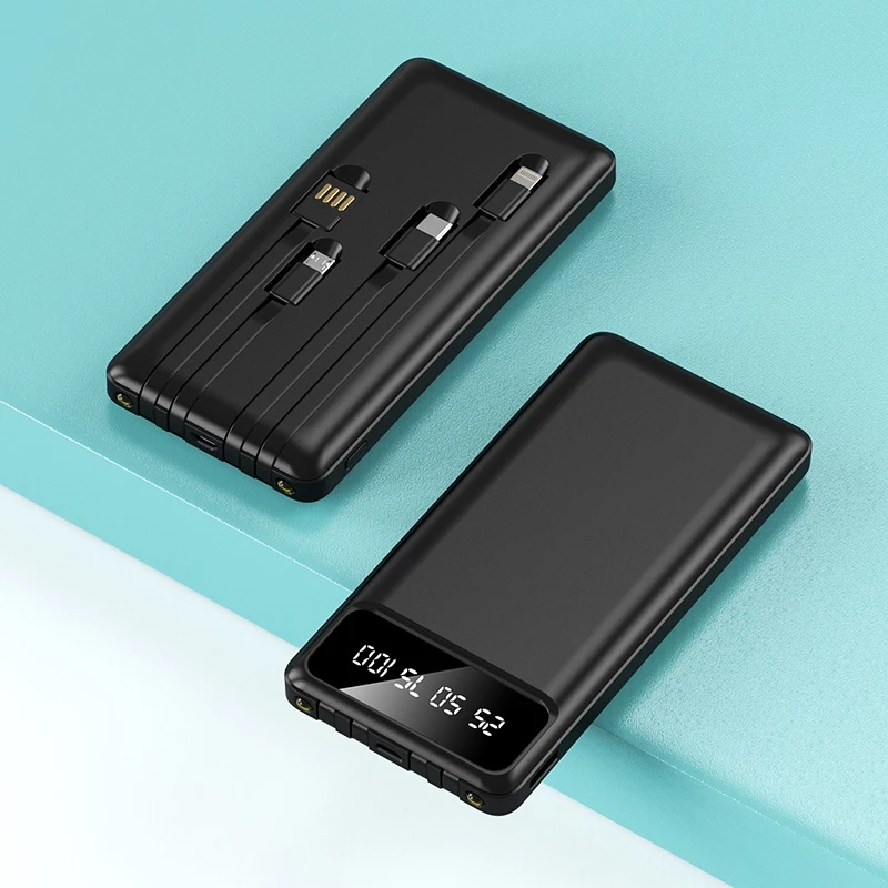 Power Bank 20000mAh Built-in 3 Cables Digital Display - Black