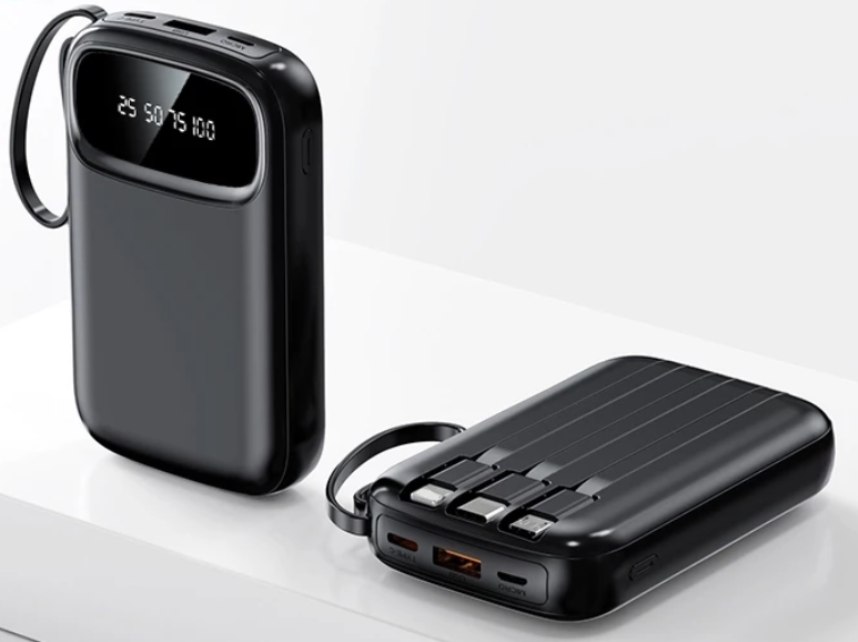 Power Bank 20000mAh Built-in 4 Cables Digital Display - Black