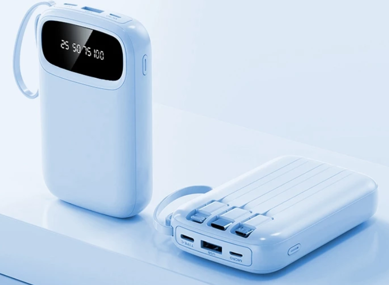Power Bank 20000mAh Built-in 4 Cables Digital Display - Sky Blue