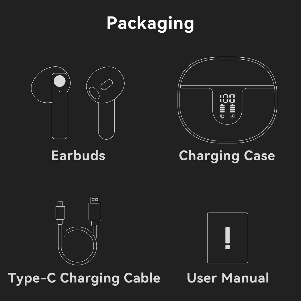 Wireless Headphone TWS 5.3 earphone Wireless Bluetooth Microphone Call Noise Reduction Earbuds - Black