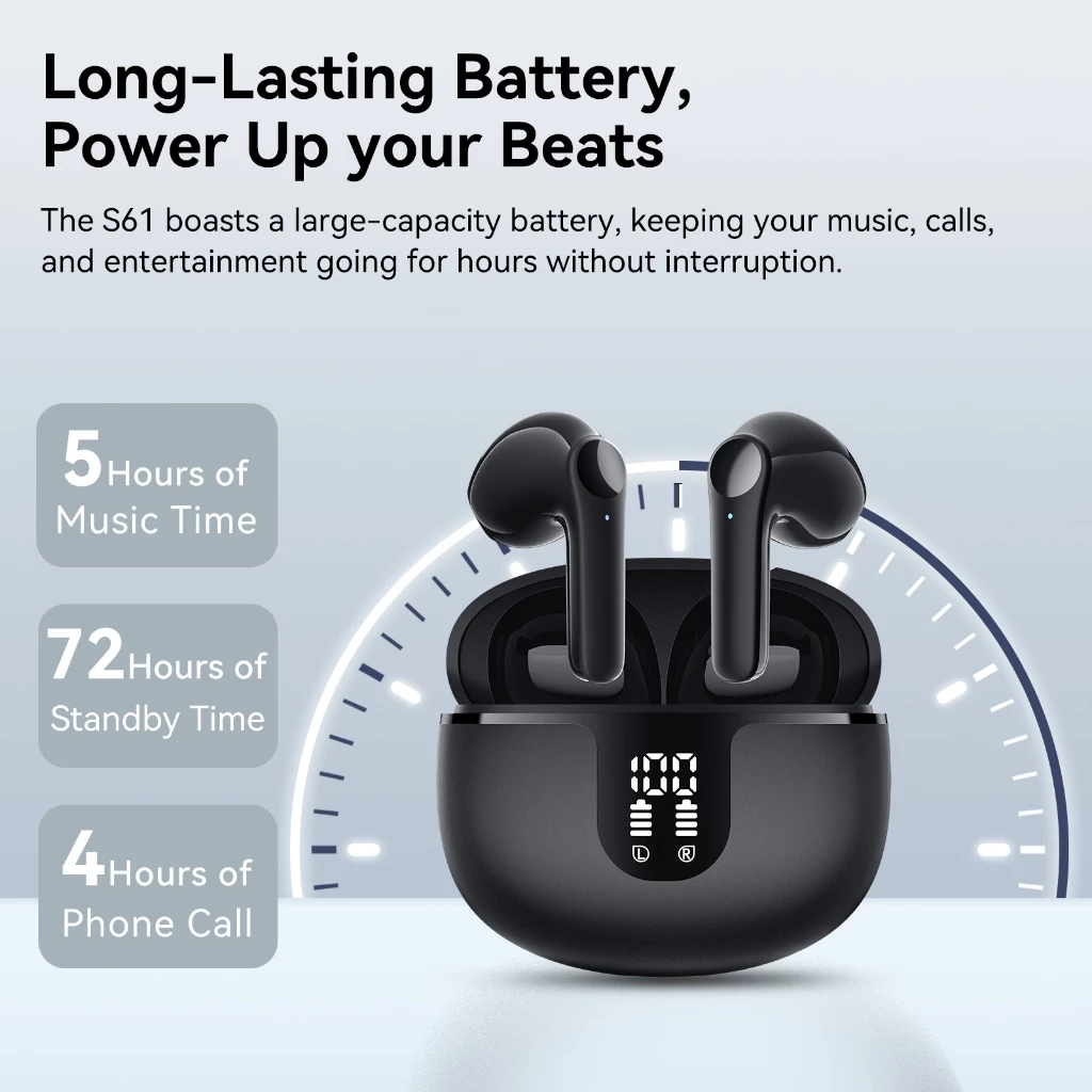 Wireless Headphone TWS 5.3 earphone Wireless Bluetooth Microphone Call Noise Reduction Earbuds - Black