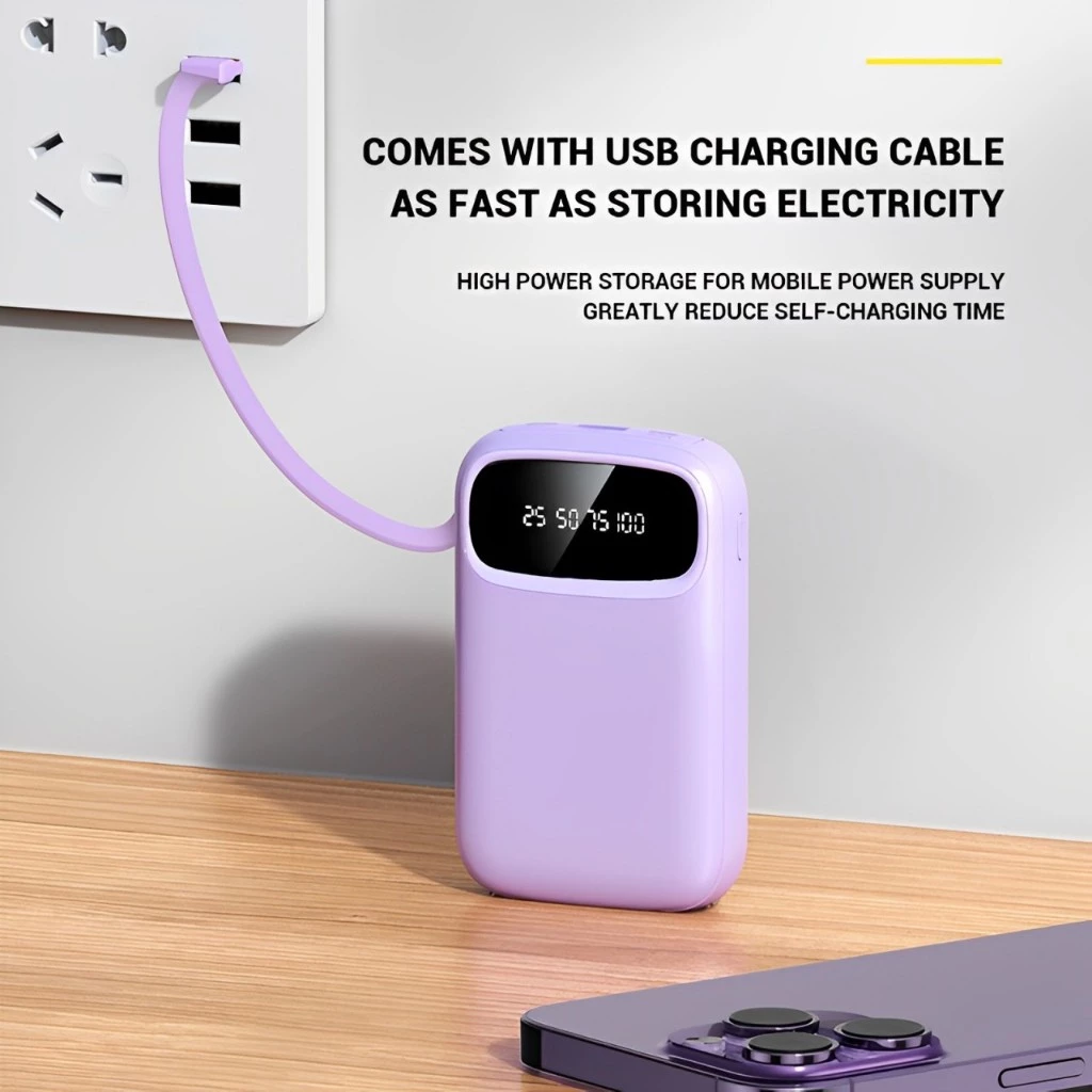 Power Bank 20000mAh Built-in 4 Cables Digital Display - White