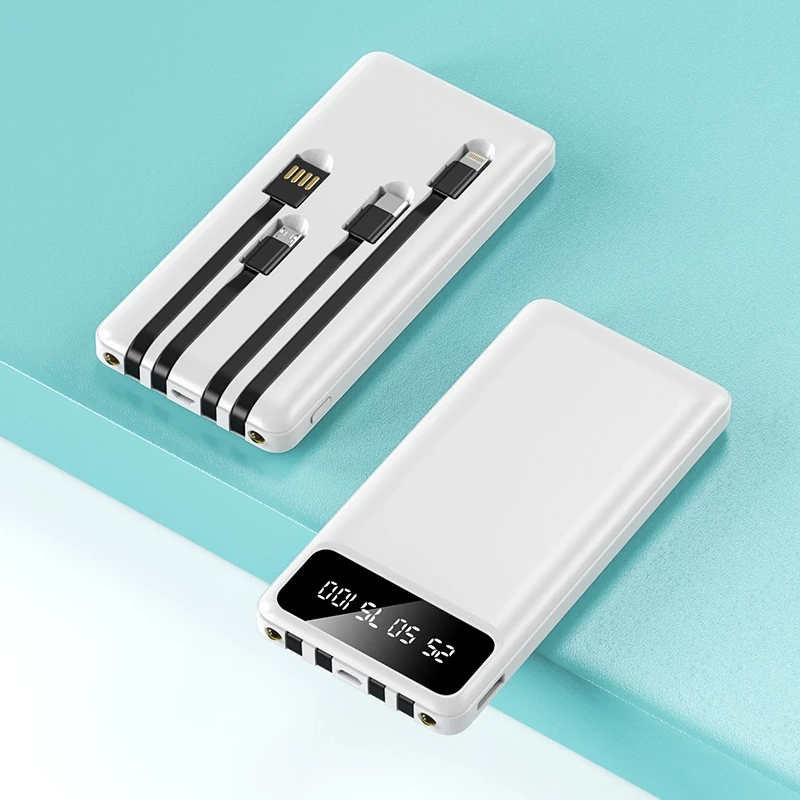 Power Bank 20000mAh Built-in 3 Cables Digital Display - White