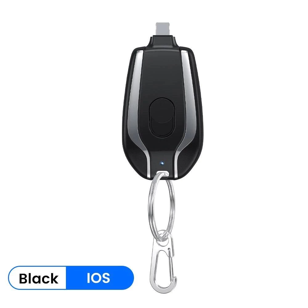 Portable Keychain Emergency Mobile 1500 mAH Power Bank Charger For Emergency Use Ultra-Compact Mini Battery- Iphone - Black