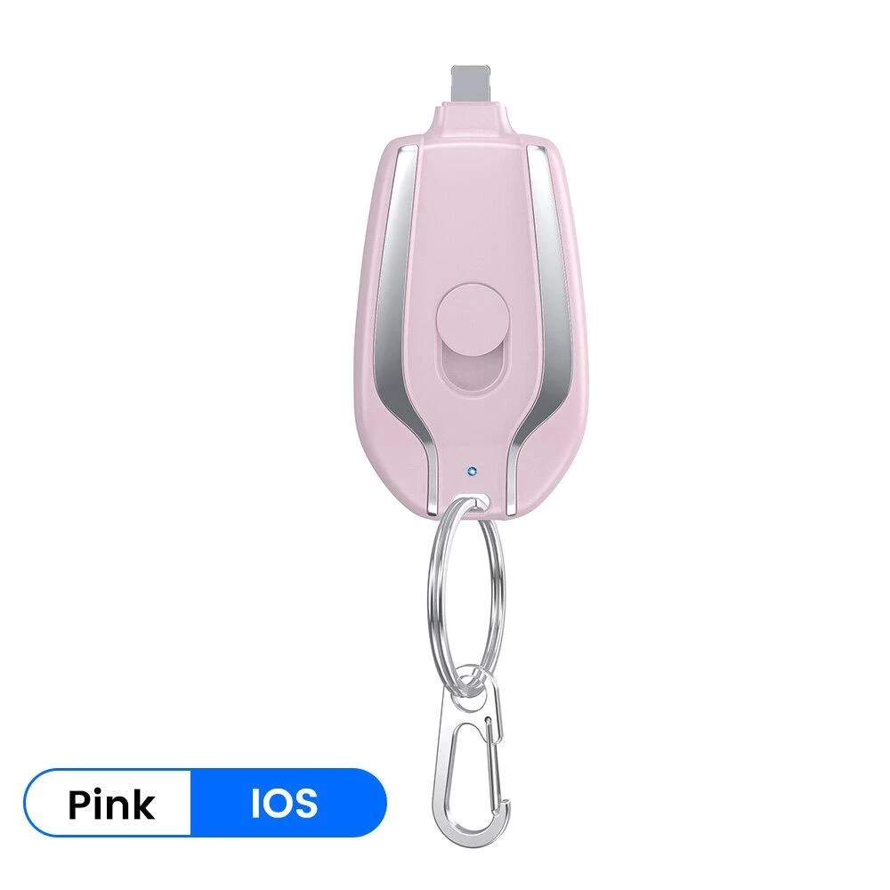 Portable Keychain Emergency Mobile 1500 mAH Power Bank Charger For Emergency Use Ultra-Compact Mini Battery- Iphone - Pink