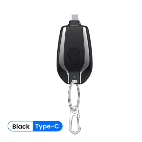 Portable Keychain Emergency Mobile 1500 mAH Power Bank Charger For Emergency Use Ultra-Compact Mini Battery- Type C - Black