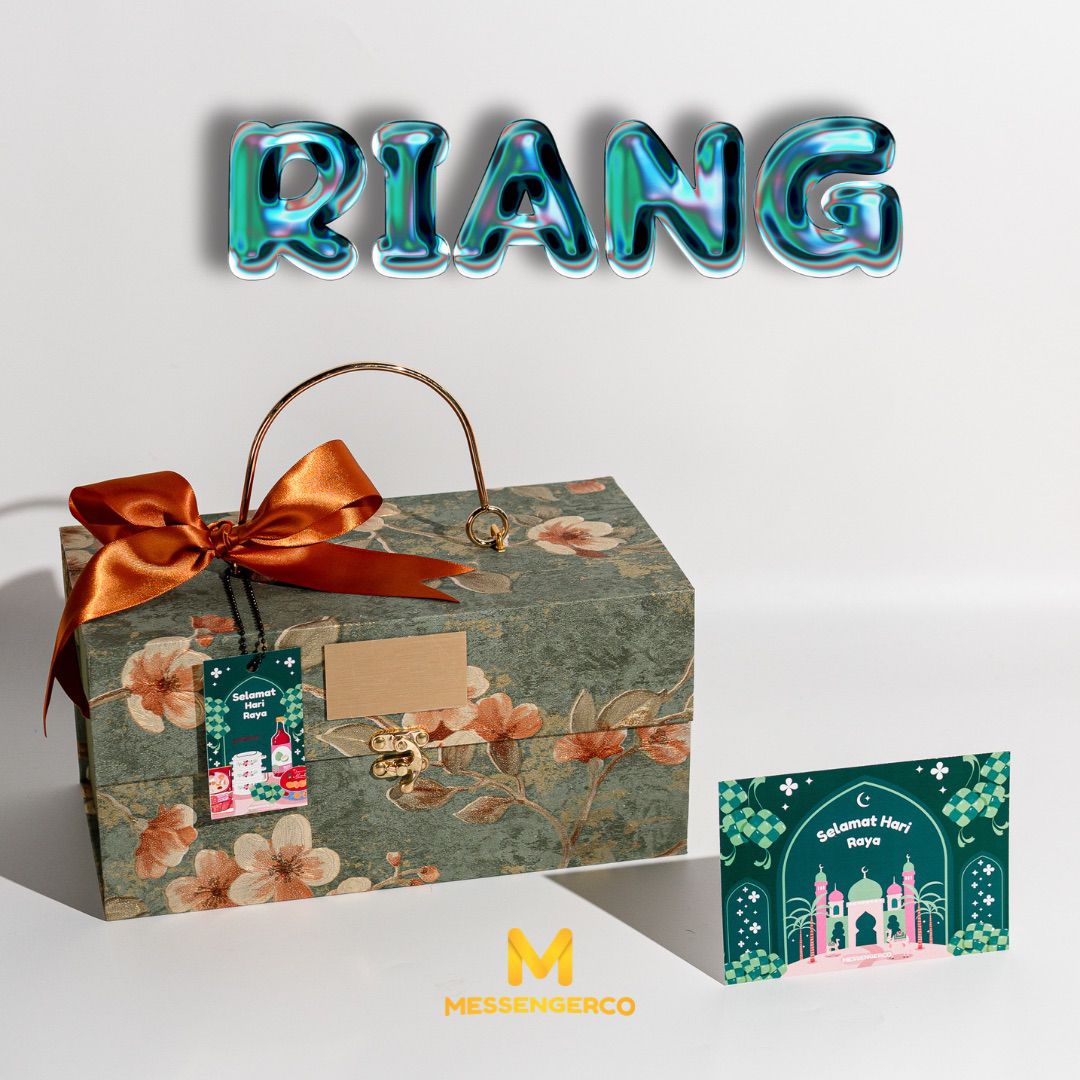 Green Floral-Textured Rectangular Gift Box with a Golden Handle 30*16*15cm