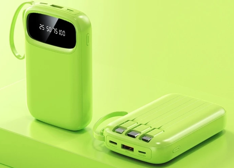 Power Bank 20000mAh Built-in 4 Cables Digital Display - Neon Green