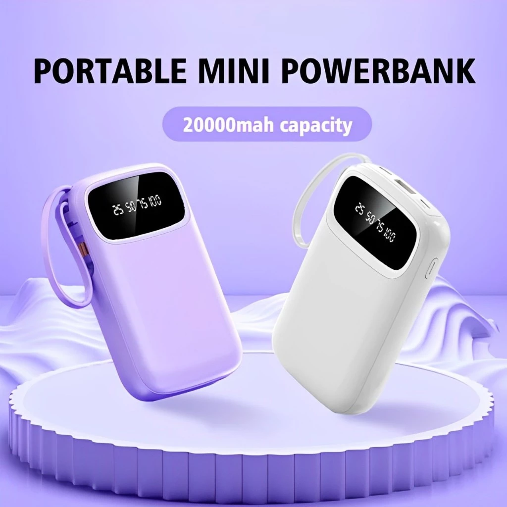 Power Bank 20000mAh Built-in 4 Cables Digital Display - Neon Green