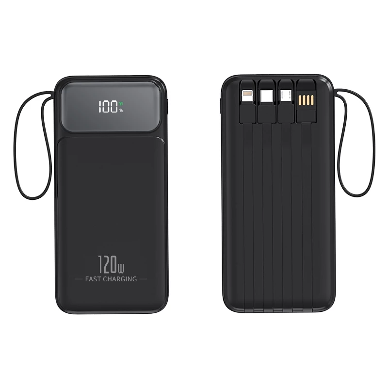 60000mah Powerbank Fast Charging With 4 Cables - Black