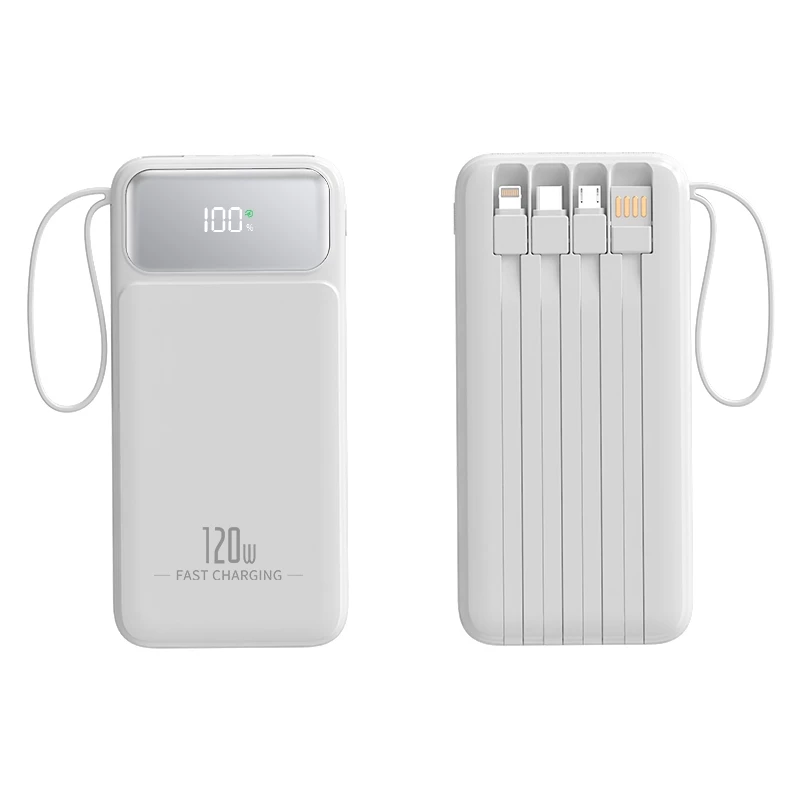 60000mah Powerbank Fast Charging With 4 Cables - White