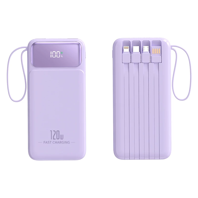 60000mah Powerbank Fast Charging With 4 Cables - Purple