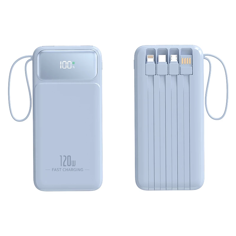 60000mah Powerbank Fast Charging With 4 Cables - Blue