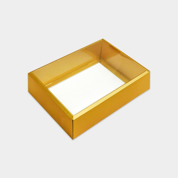 Rectangle 350gsm Box Metallic Gold with PVC Lid (17cm x 12cm x 5cm) - Gold