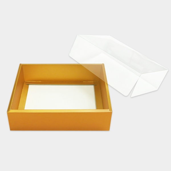 Rectangle 350gsm Box Metallic Gold with PVC Lid (17cm x 12cm x 5cm) - Gold