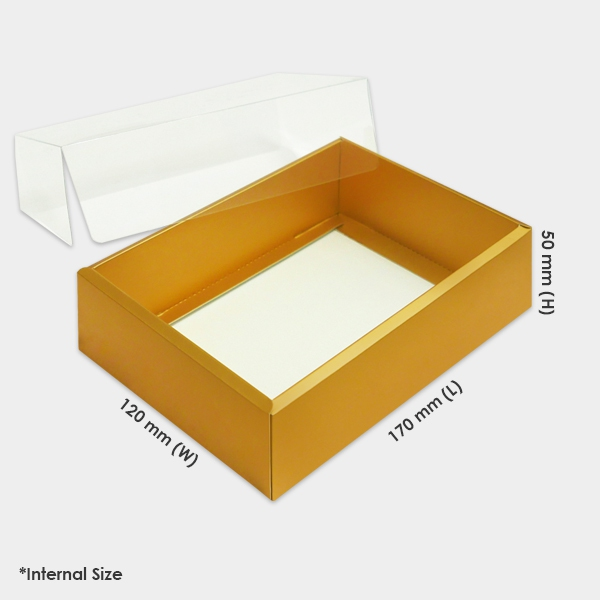 Rectangle 350gsm Box Metallic Gold with PVC Lid (17cm x 12cm x 5cm) - Gold