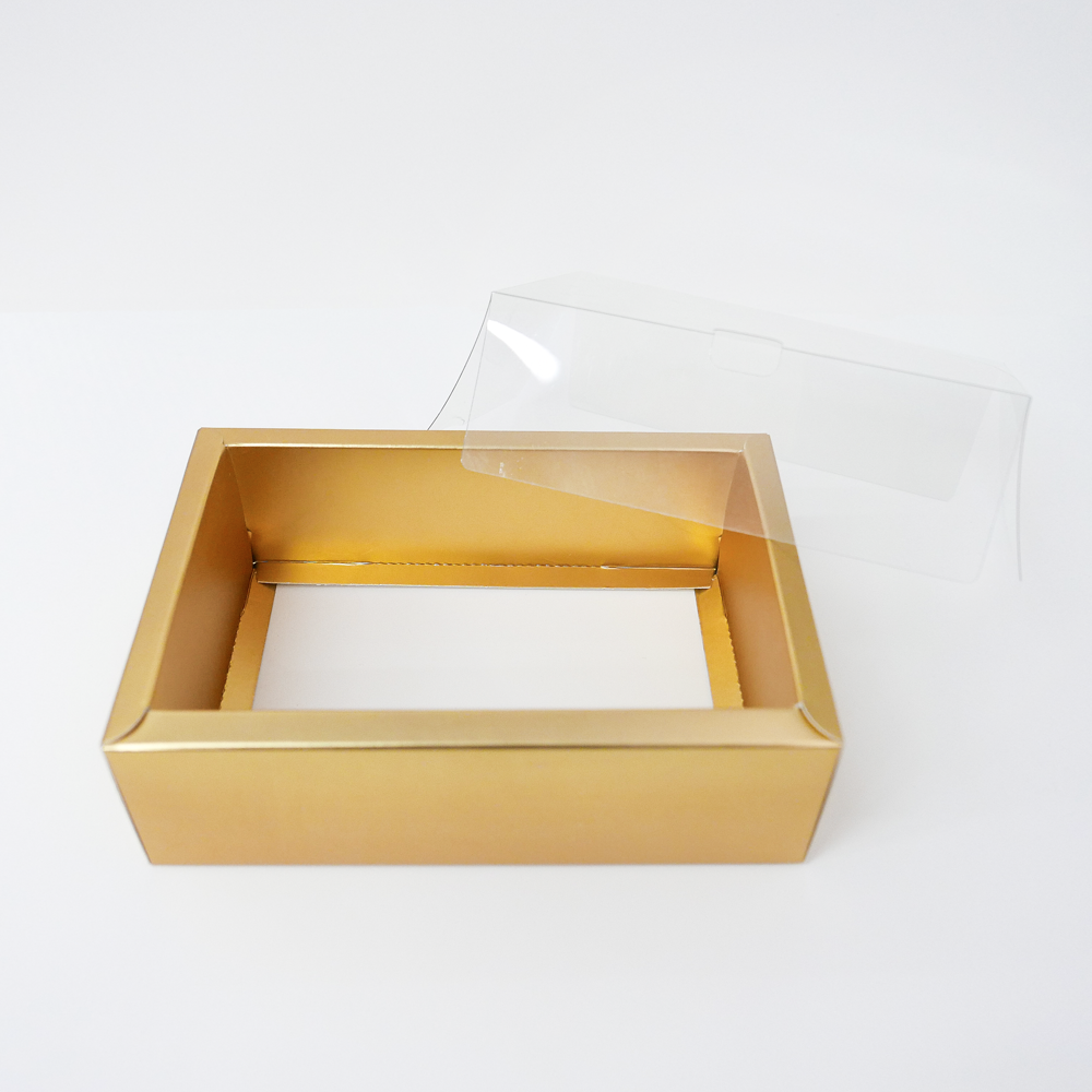 Rectangle 350gsm Box Matte Gold with PVC Lid (16cm x 10.5cm 5.5cm) - S - Gold