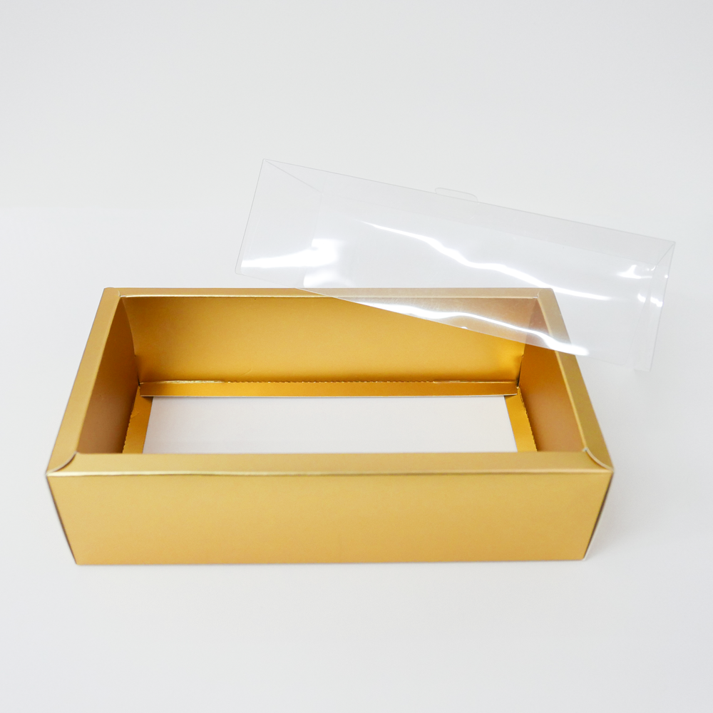 Rectangle 350gsm Box Matte Gold with PVC Lid (20cm x 10cm x 6cm) - M - Gold