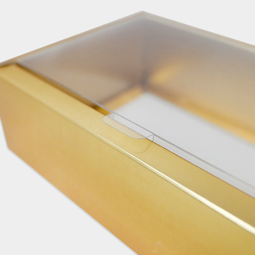 Rectangle 350gsm Box Matte Gold with PVC Lid (20cm x 10cm x 6cm) - M - Gold