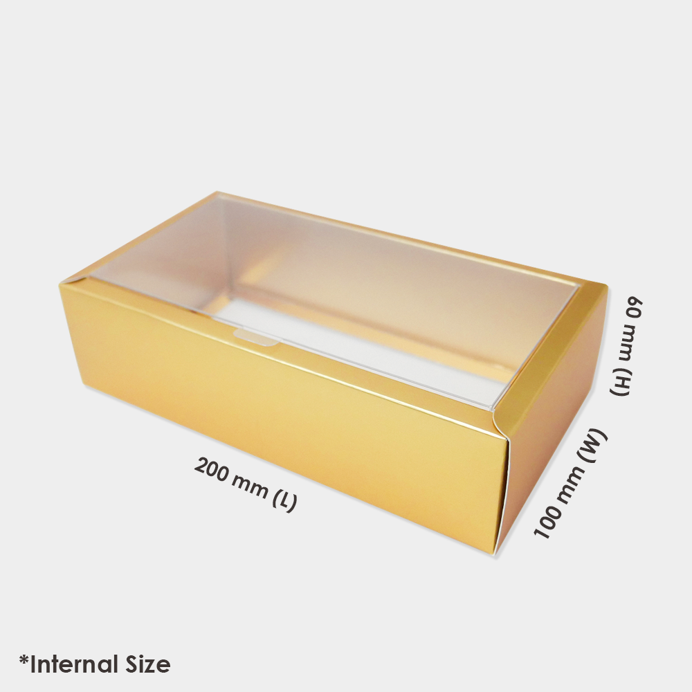 Rectangle 350gsm Box Matte Gold with PVC Lid (20cm x 10cm x 6cm) - M - Gold