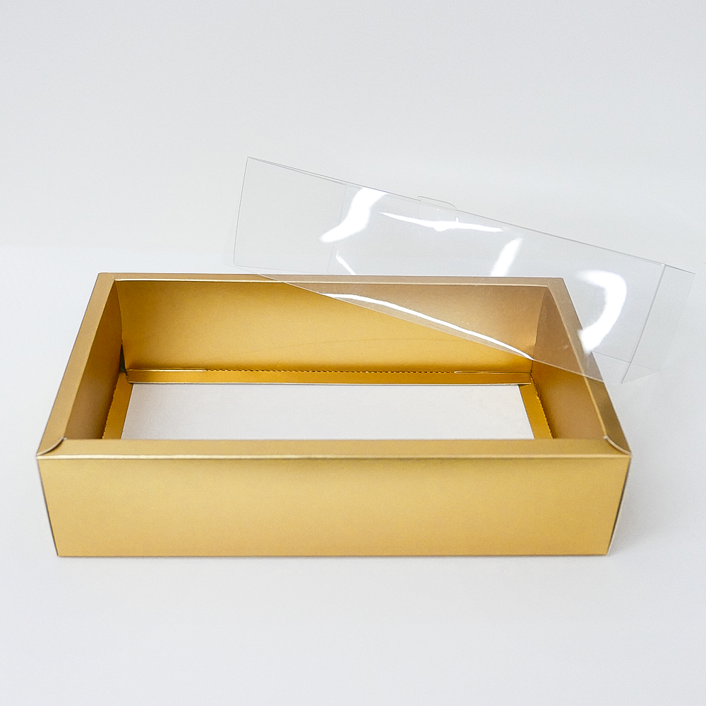 Rectangle 350gsm Box Matte Gold with PVC Lid (23cm x 13cm x 6cm) - L - Gold