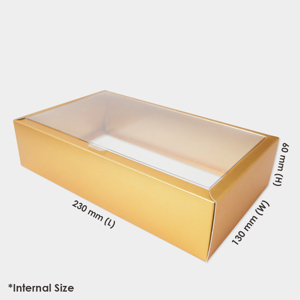 Rectangle 350gsm Box Matte Gold with PVC Lid (23cm x 13cm x 6cm) - L - Gold