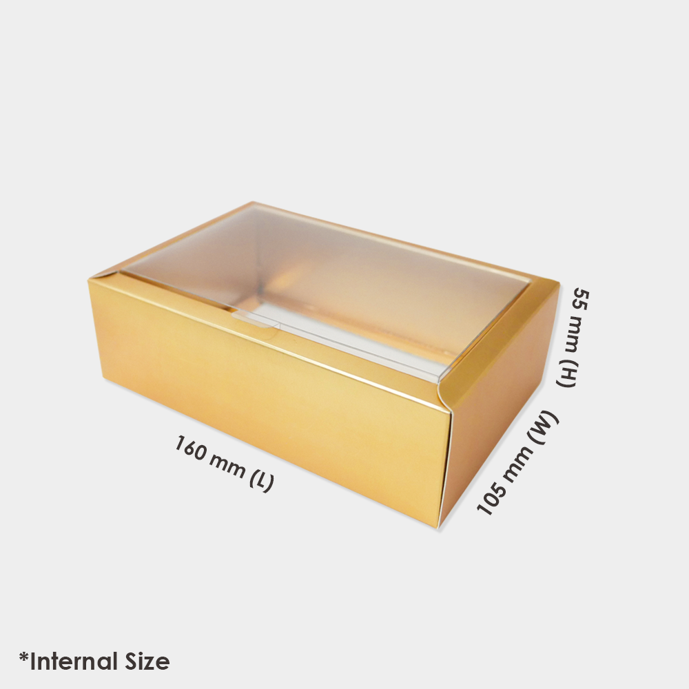 Rectangle 350gsm Box Matte Gold with PVC Lid (16cm x 10.5cm 5.5cm) - S - Gold