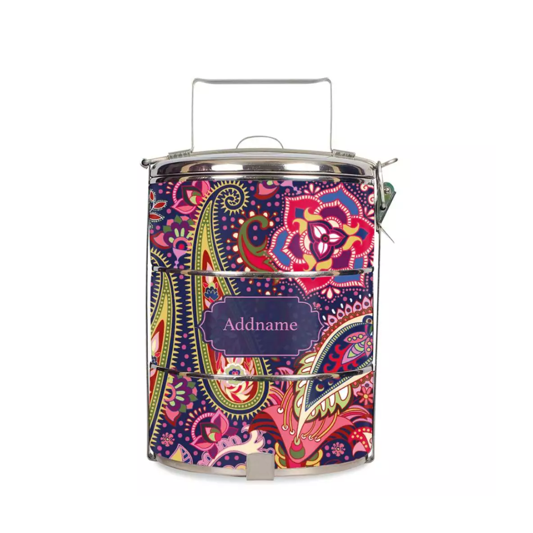 Batik Design Standard Medium 14cm Tiffin Carrier Paisley Purple Batik