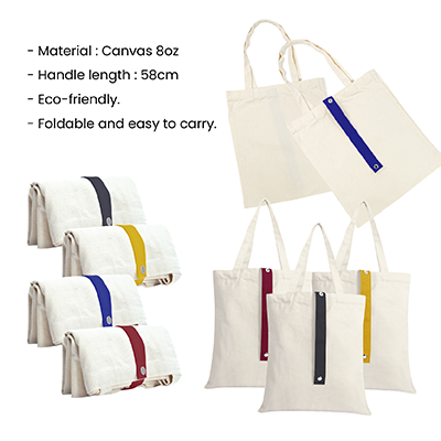 Color Strap Foldable Canvas Tote Bag – 8oz (340×400) - Yellow