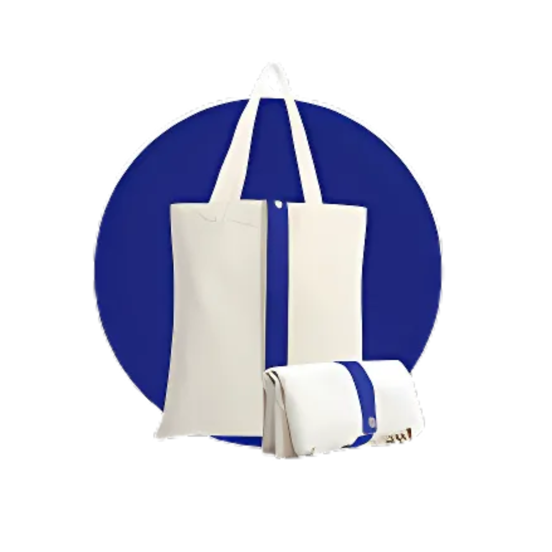 Color Strap Foldable Canvas Tote Bag – 8oz (340×400) - Blue