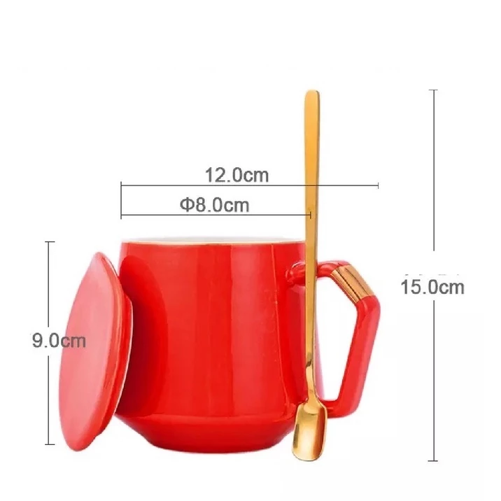 MUGGO Coffee Tea Mug With Lid And Spoon 360ml Red