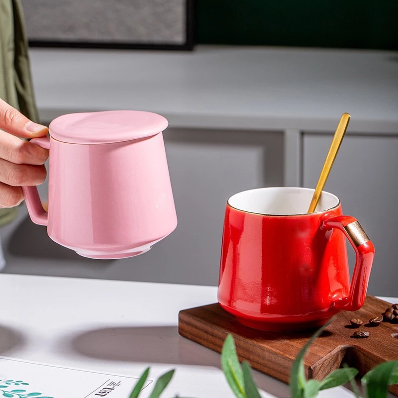 MUGGO Coffee Tea Mug With Lid And Spoon 360ml Red