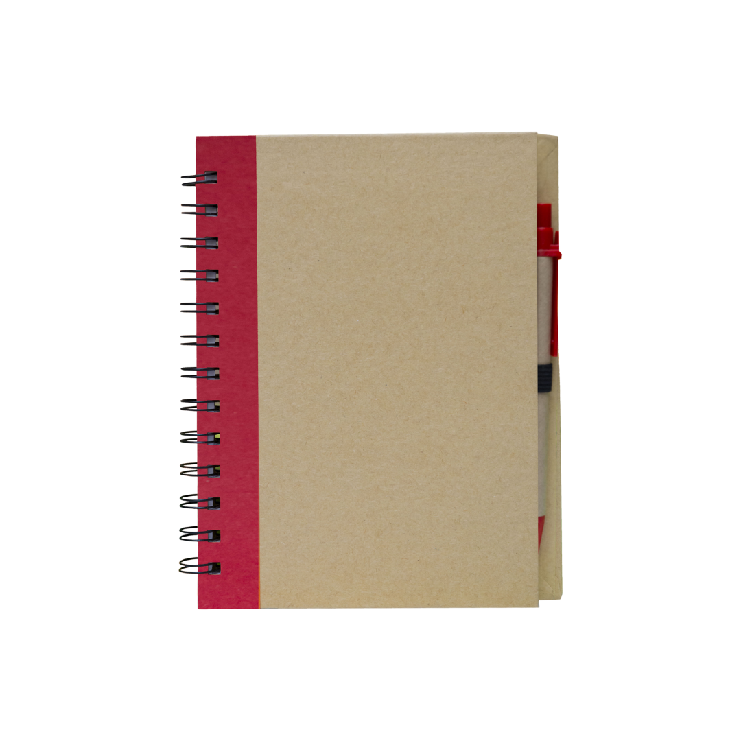 Eco Notepad with Pen – Coloured Side (70 Sheets) Red
