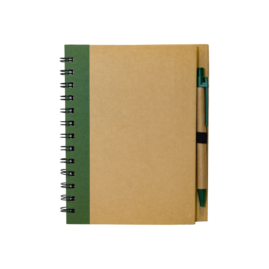 Eco Notepad with Pen – Coloured Side (70 Sheets) Green
