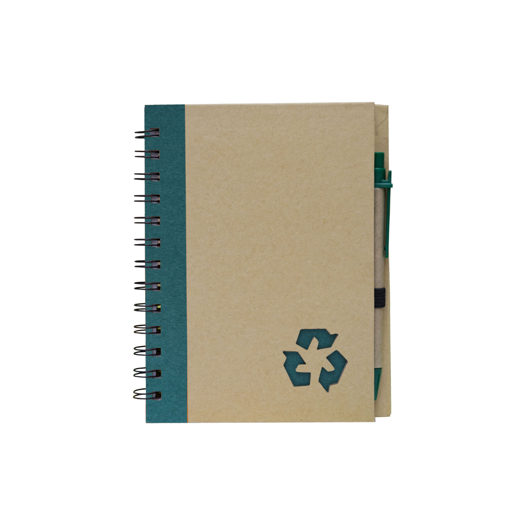 Eco Notepad with Pen – Coloured Cover with Recycle Symbol (70 Sheets) Green