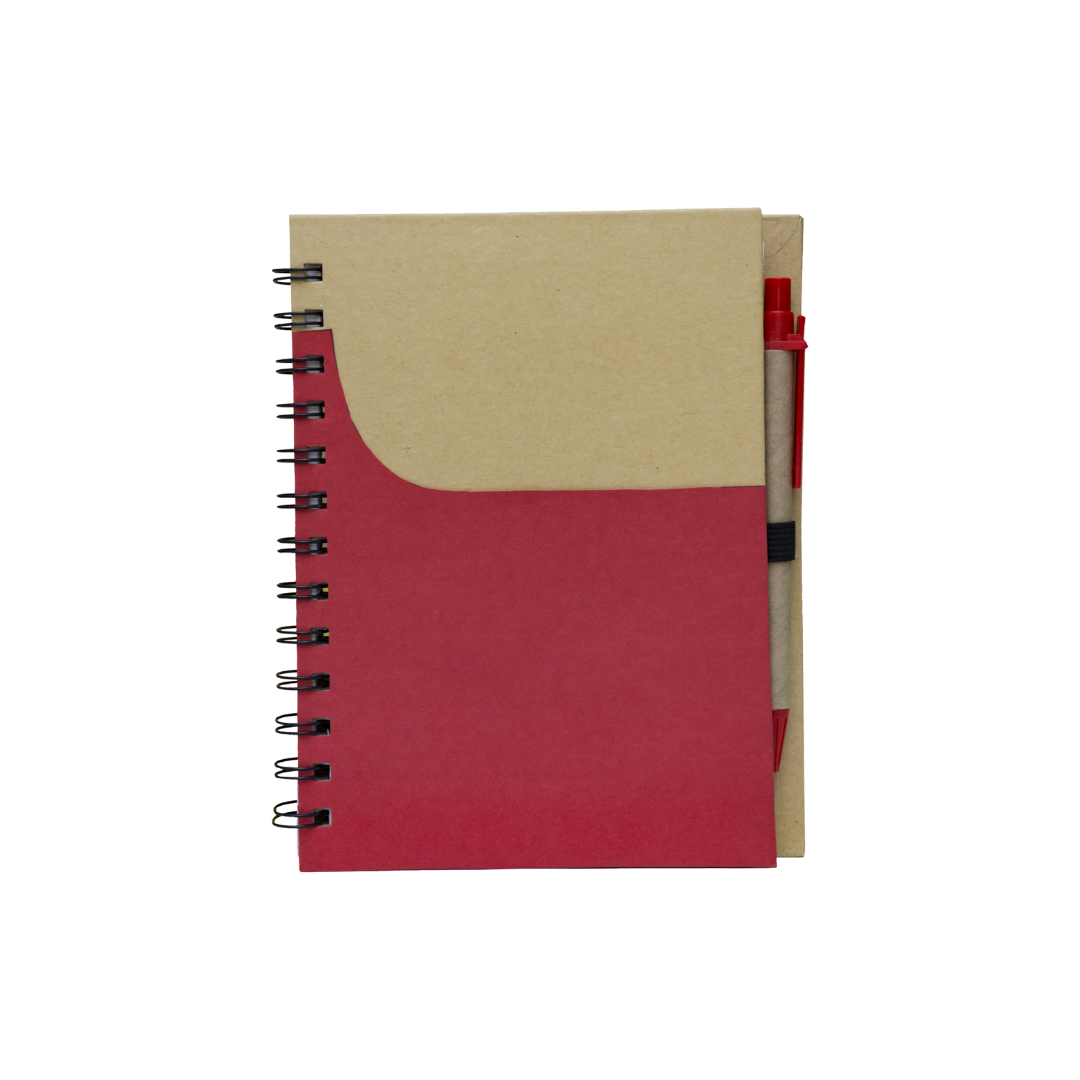 Eco Notepad with Pen – Coloured Cover (70 Sheets) Red