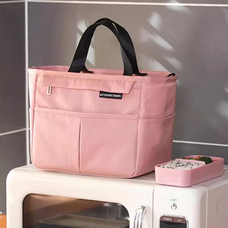 Portable Lunch Box Bag Insulated Thermal Bag Picnic Food Cooler - Pink