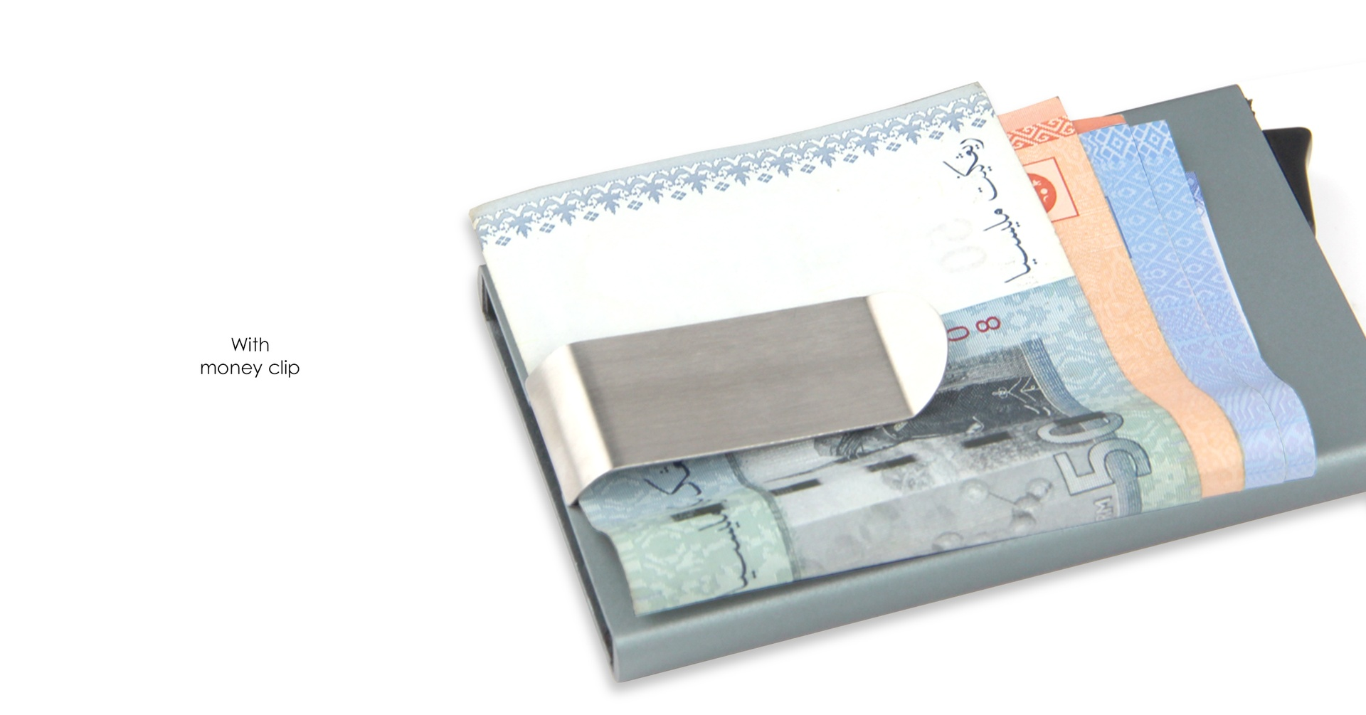 RFID Block Metal Credit Card Holder with Money Clip - Grey