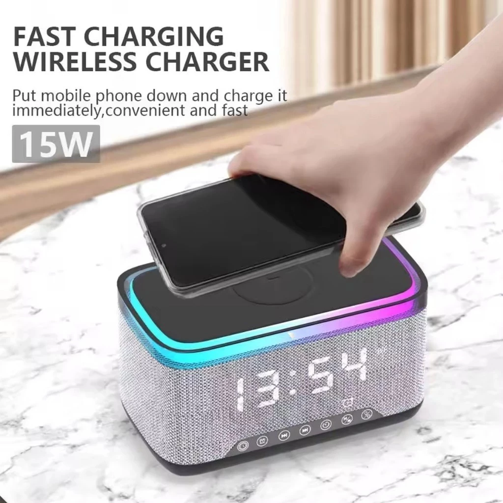GlowBox S300 - Bluetooth Speaker with 15W Wireless Charging and Alarm Clock