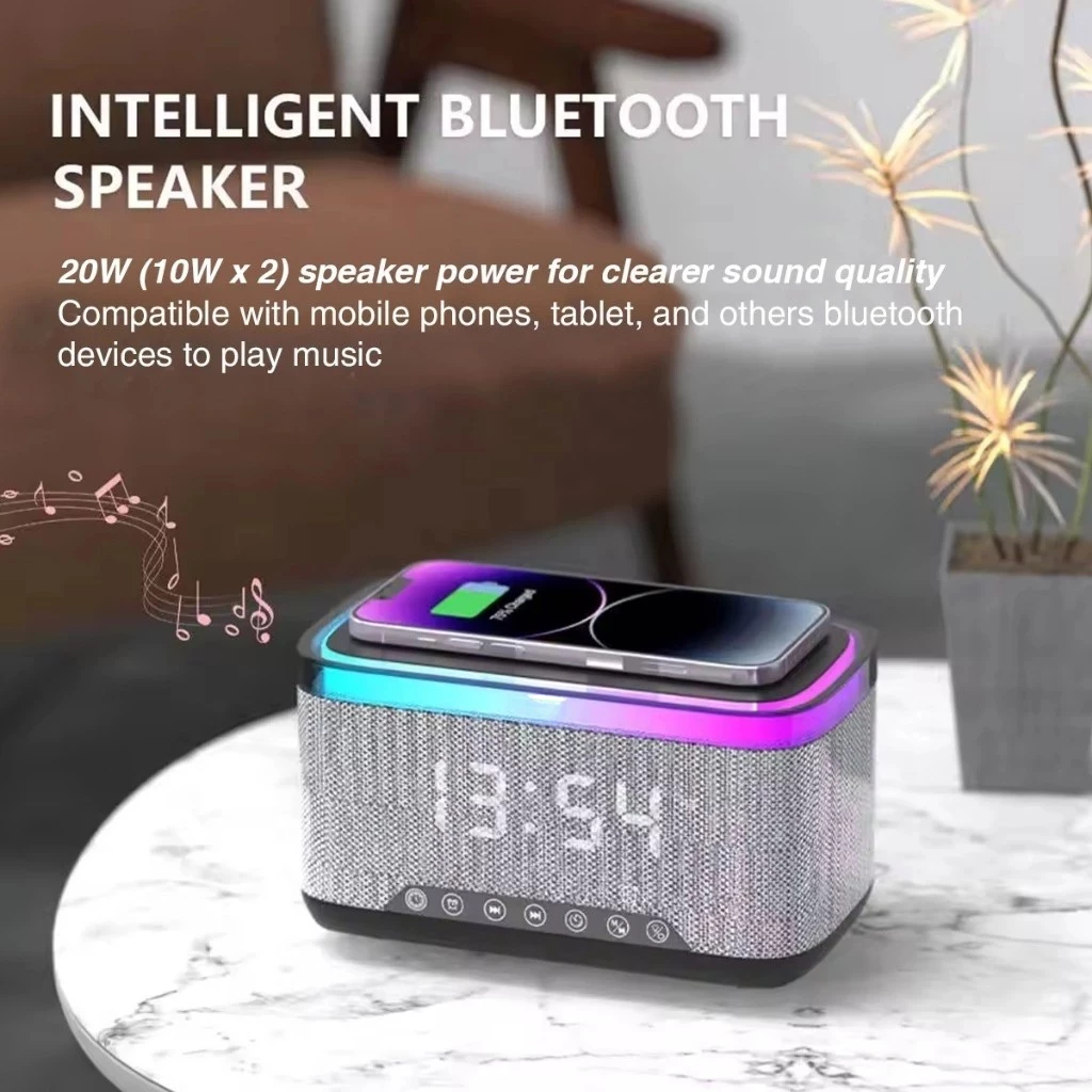 GlowBox S300 - Bluetooth Speaker with 15W Wireless Charging and Alarm Clock