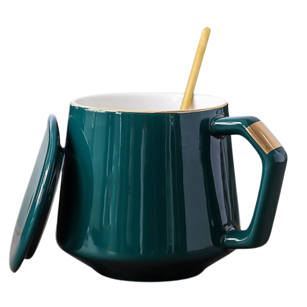 MUGGO Coffee Tea Mug With Lid And Spoon 360ml Green