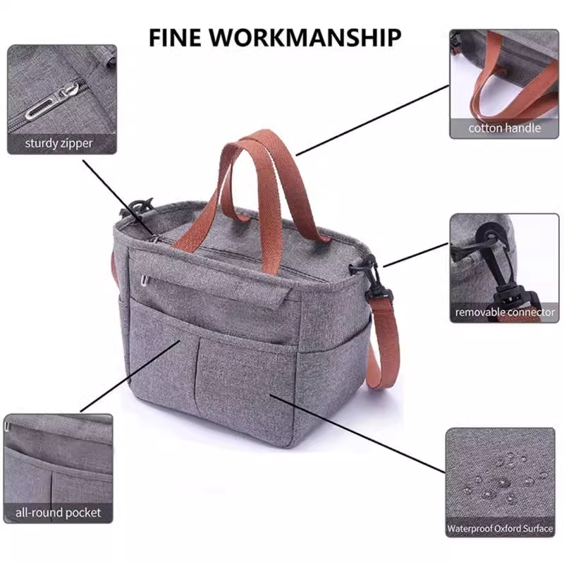 Portable Lunch Box Bag Insulated Thermal Bag Picnic Food Cooler - Grey
