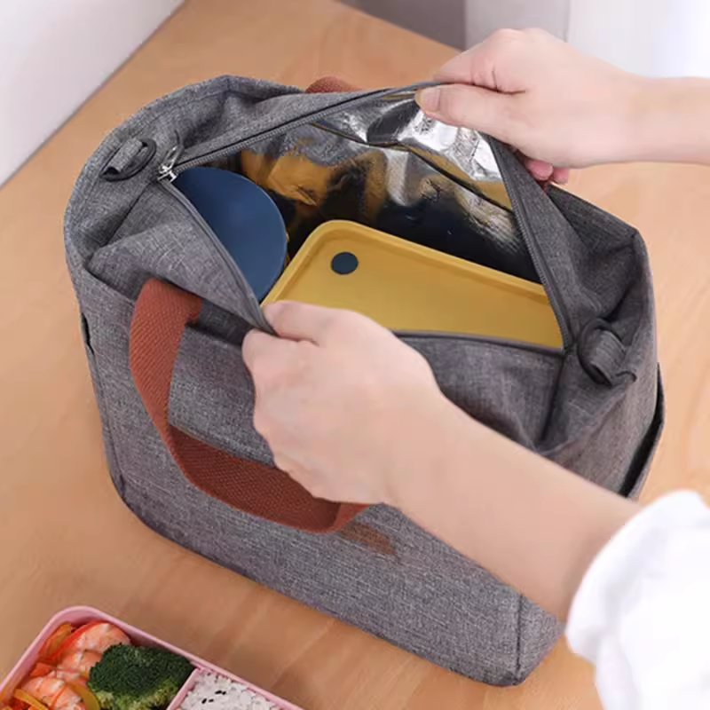 Portable Lunch Box Bag Insulated Thermal Bag Picnic Food Cooler - Grey