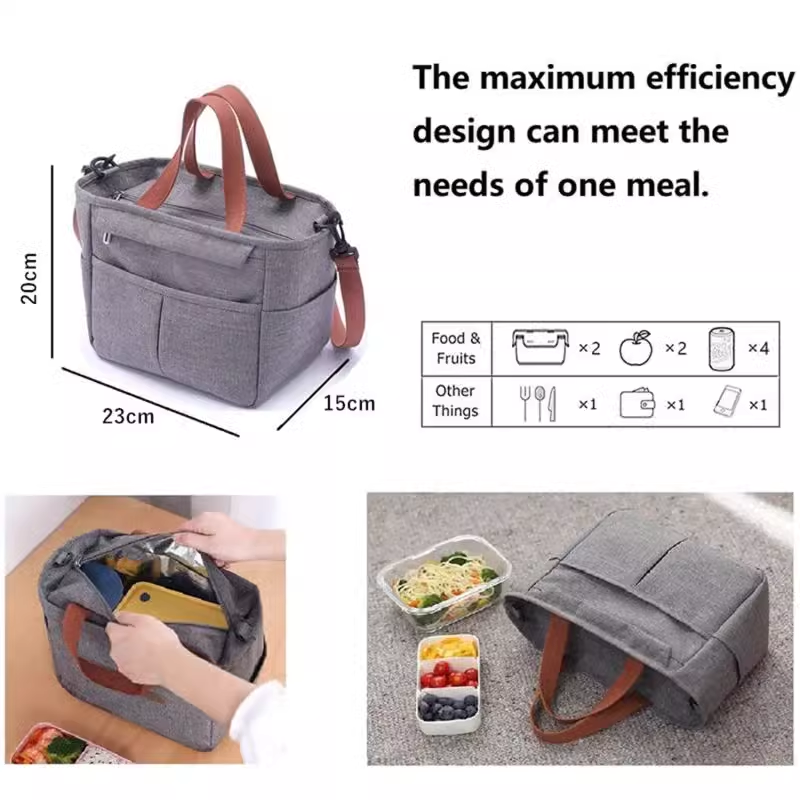 Portable Lunch Box Bag Insulated Thermal Bag Picnic Food Cooler - Grey