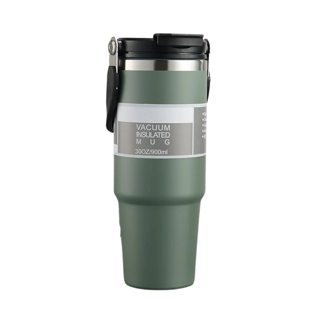 Stainless Steel Thermos Tumbler Mug with Handle 900ml Army green
