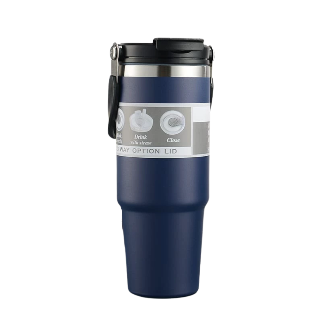 Stainless Steel Thermos Tumbler Mug with Handle 900ml Navy Blue