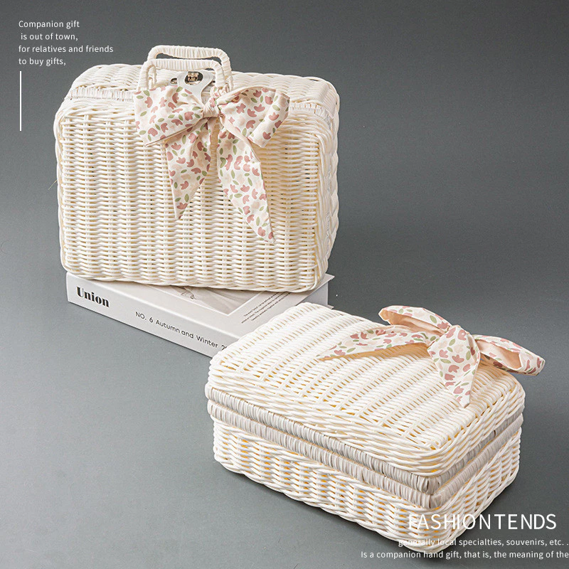 Vintage Rattan Basket Gift Box White