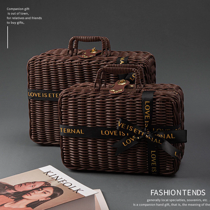 Vintage Rattan Basket Gift Box Dark Brown